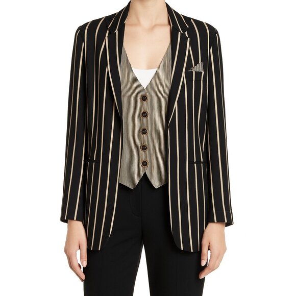 NWT Vintage Womens Pinstripe Blouse Top Retro 80s 90s Deadstock Suit Layered 10 - Picture 1 of 16
